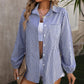 Striped Pocketed Button Up Long Sleeve Shirt