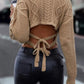 Cable-Knit Tied Round Neck Sweater