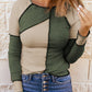 Color Block Round Neck Long Sleeve T-Shirt