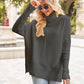 Ribbed Turtleneck Long Sleeve Slit Sweater