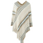 Fringe Hem Striped Cape Sleeve Poncho