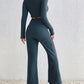 Ribbed Mock Neck Cropped Sweater & High Waist Pants Set