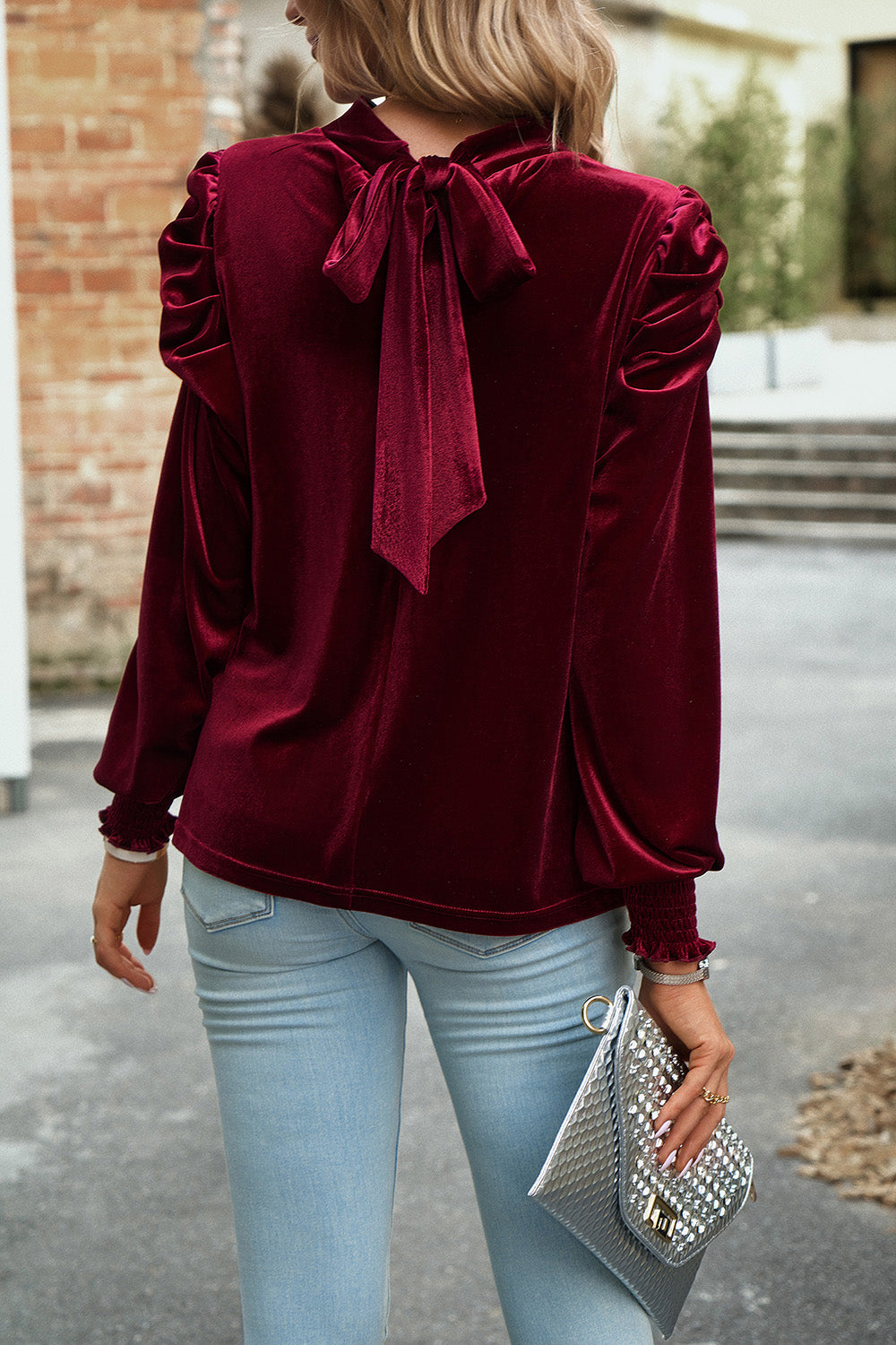 Mock Neck Puff Sleeve Blouse