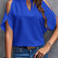 Notched Cold Shoulder Blouse