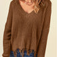 Fringe V-Neck Dropped Shoulder Sweater