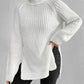 Full Size Turtleneck Rib-Knit Slit Sweater