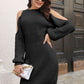 Ribbed Cold Shoulder Long Sleeve Sweater Dress