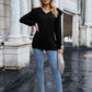 Ruffled Heathered V-Neck Long Sleeve T-Shirt