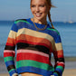 Rainbow Stripe Openwork Long Sleeve Cover-Up