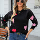 Heart Round Neck Droppped Shoulder Sweater