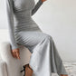 Heathered Slit Mock Neck Wrap Dress