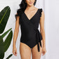 Marina West Swim Full Size Float On Ruffle Faux Wrap One-Piece in Black