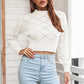 Openwork Plaid Round Neck Cropped Sweater