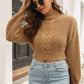 Cropped Mock Neck Cable-Knit Pullover Sweater