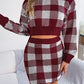 Plaid Round Neck Top and Skirt Sweater Set