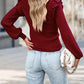 Ribbed Ruffled Round Neck Long Sleeve Knit-Top