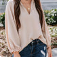 Ruched Notched Balloon Sleeve Blouse