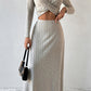 Ribbed Round Neck Top and Skirt Set