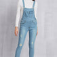 Distressed Washed Denim Overalls with Pockets