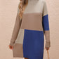 Color Block Mock Neck Dropped Shoulder Sweater Dress