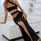 One-Shoulder Cutout Front Split Maxi Dress