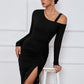 Ribbed Ruched Drawstring Wrap Dress