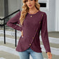 Round Neck Ribbed Button Detail Blouse