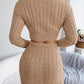 Cable-Knit Round Neck Top and Skirt Sweater Set