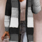 Color Block Open Front Openwork Cardigan