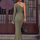 Ribbed Cutout Single Shoulder Maxi Dress