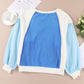 Round Neck Dropped Shoulder Color Block Sweatshirt