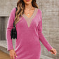 V-Neck Long Sleeve Mini Sweater Dress