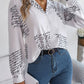 Letter Printed Button Up Long Sleeve Blouse