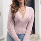 V-Neck Long Sleeve Cropped Sweater