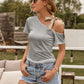 Tied Asymmetrical Neck Cold Shoulder T-Shirt