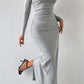 Heathered Slit Mock Neck Wrap Dress