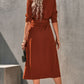 Collared Neck Tie Waist Midi Shirt Dress