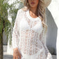 Openwork Scalloped Trim Long Sleeve Cover-Up Dress