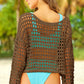 Openwork Boat Neck Long Sleeve Cover-Up