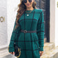 Plaid Round Neck Long Sleeve Sweater Dress