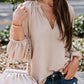 Ruched Notched Balloon Sleeve Blouse