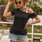 Tied Asymmetrical Neck Cold Shoulder T-Shirt