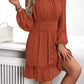 Frill Ruched Mock Neck Balloon Sleeve Dress