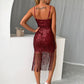 Sequin Fringe Spaghetti Strap Dress