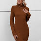 Textured Cutout Mock Neck Wrap Dress