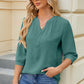 Notched Three-Quarter Sleeve T-Shirt