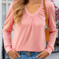 Ruched V-Neck Long Sleeve T-Shirt