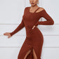 Ribbed Ruched Drawstring Wrap Dress