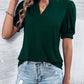 Notched Puff Sleeve Blouse