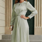 Tie-Waist Round Neck Long Sleeve Dress